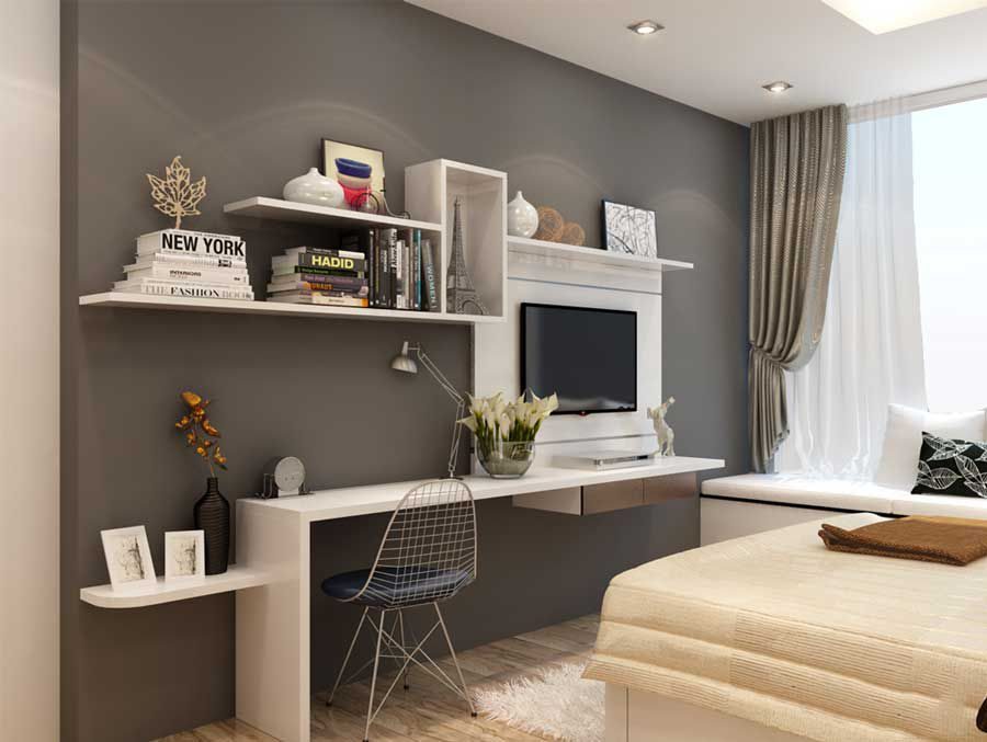 Unique interior with book decoration in the apartment