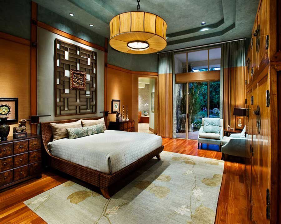 Bedroom furniture is bold Oriental