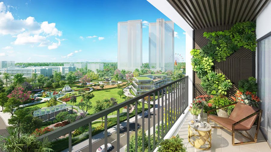 View apartment overlooking green utility project Saigon Green