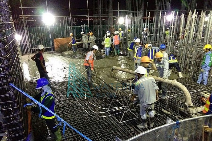 Engineers, construction workers at the Waterina Suites project