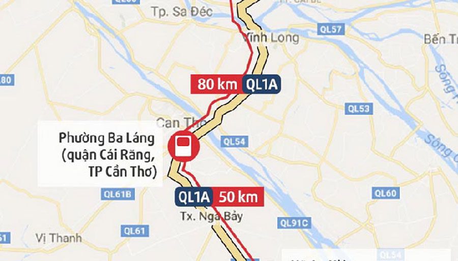 Can Tho - Phung Hiep BOT Toll Station is located in Ba Lang Ward, Cai Rang District, Can Tho City.