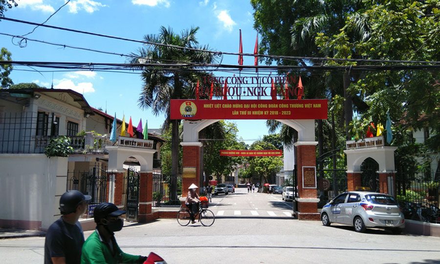 The main gate of Hanoi Beer - Alcohol - Beverage Corporation (Habeco) is located on Hoang Hoa Tham street (Ba Dinh district, Hanoi)